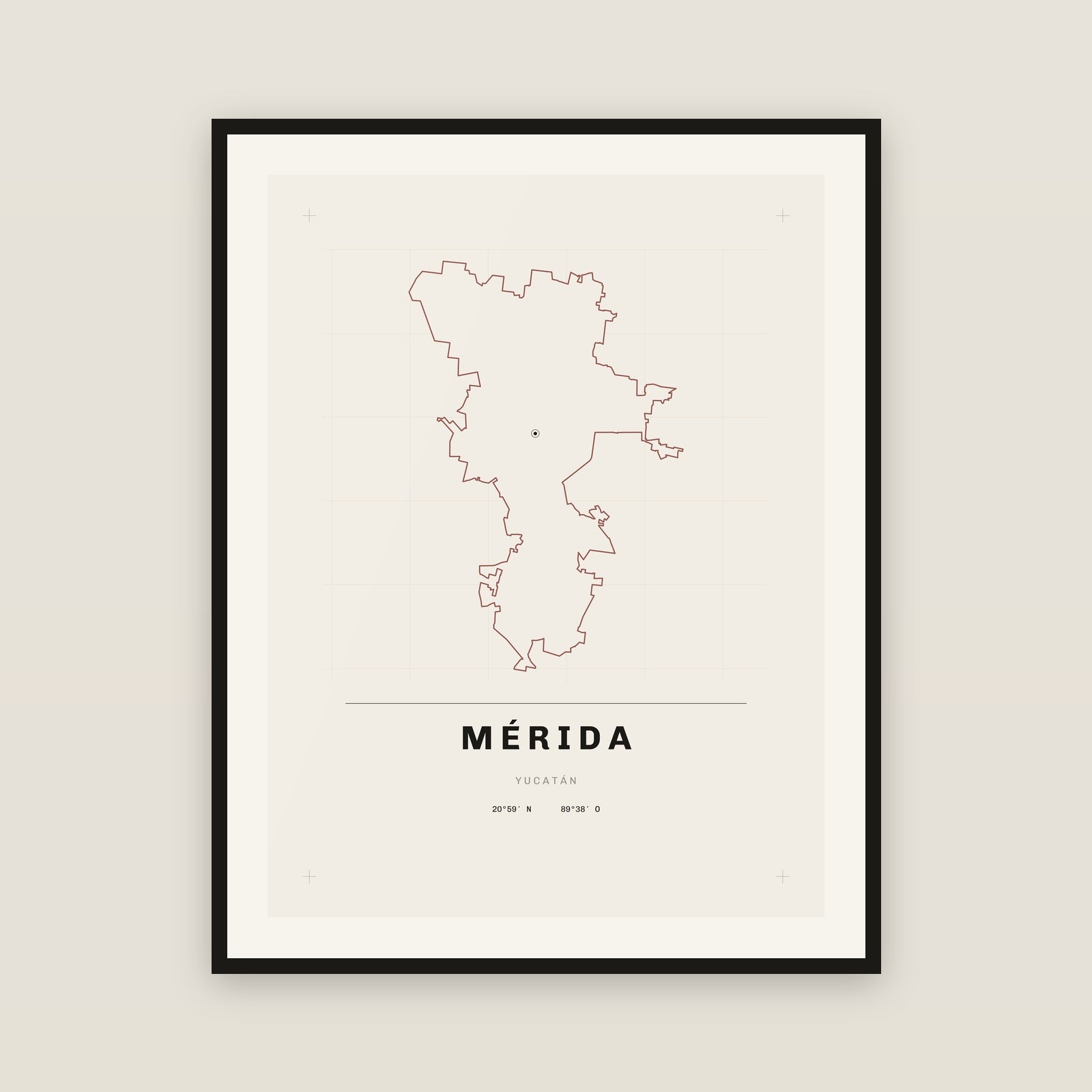 Mérida, Yucatán map print — exact INEGI boundary