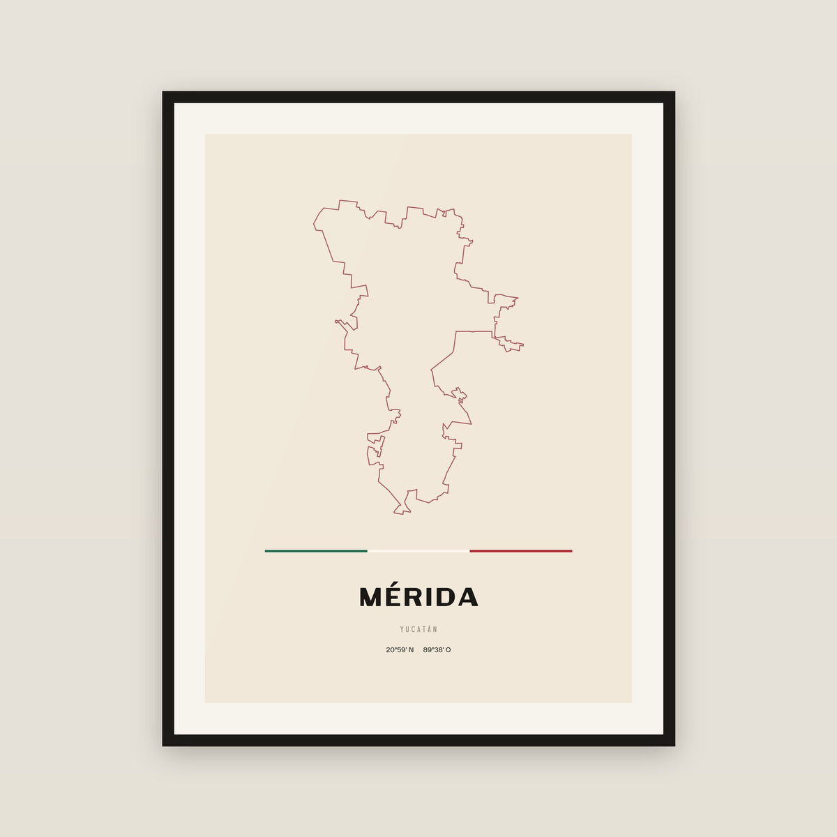Mérida, Yucatán map print — exact INEGI boundary