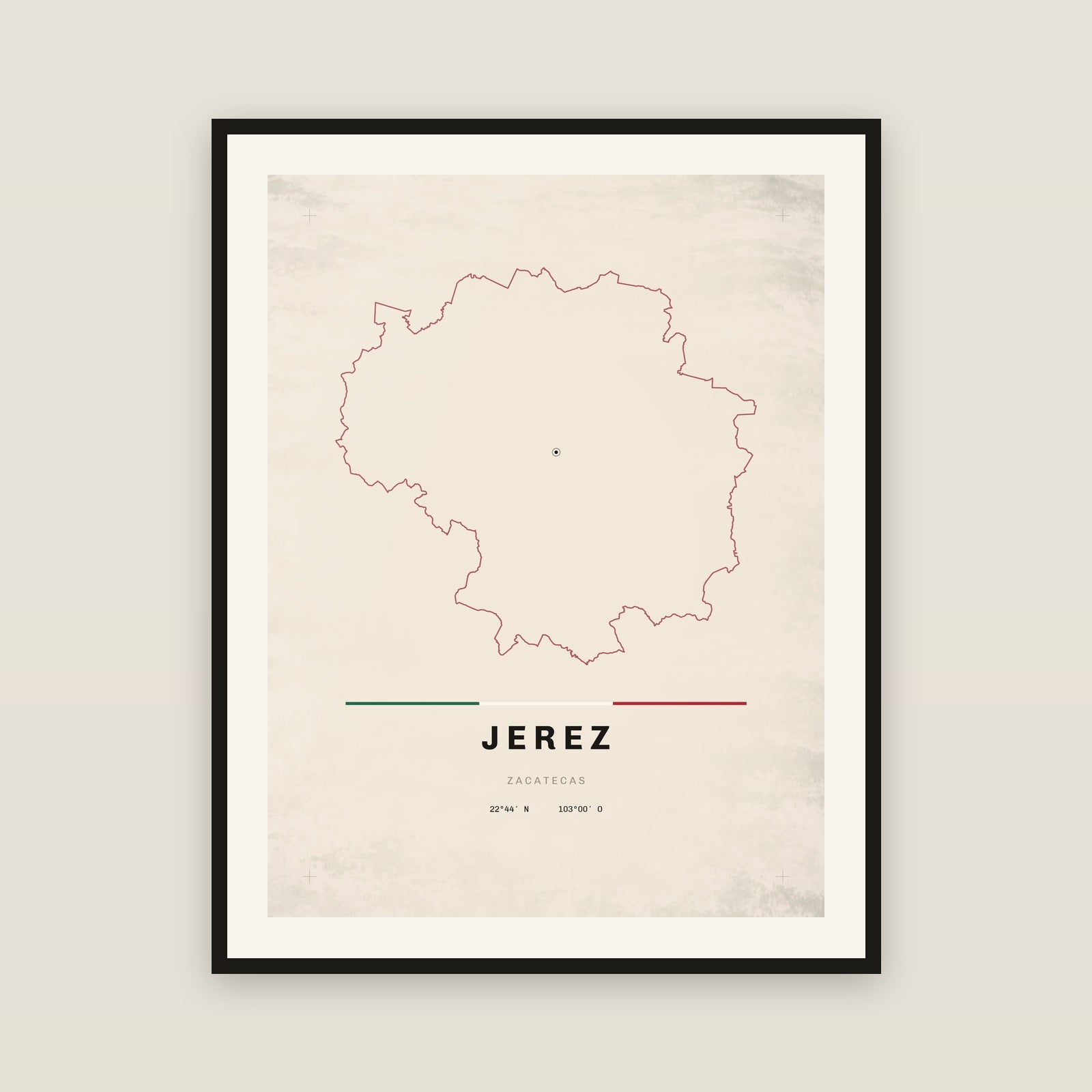 Jerez, Zacatecas map print — exact INEGI boundary