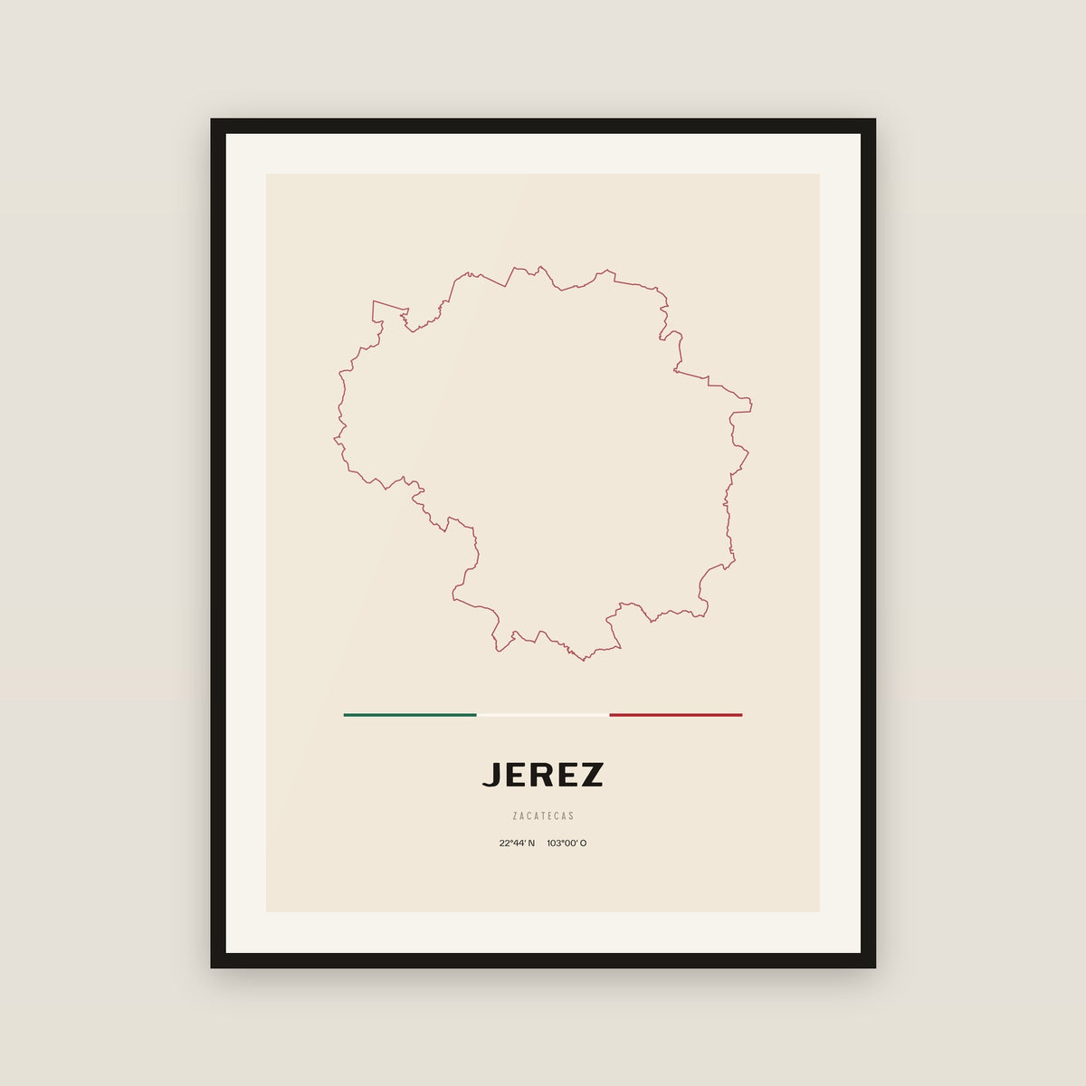 Jerez, Zacatecas map print — exact INEGI boundary
