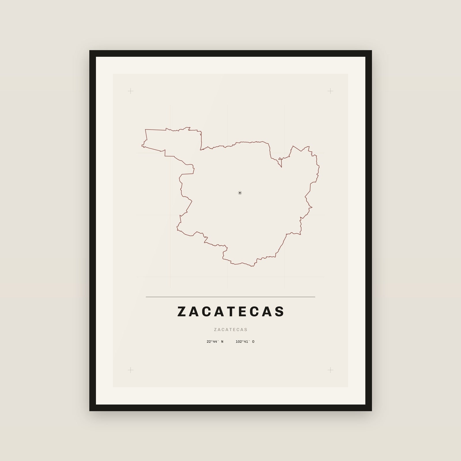 Zacatecas, Zacatecas map print — exact INEGI boundary