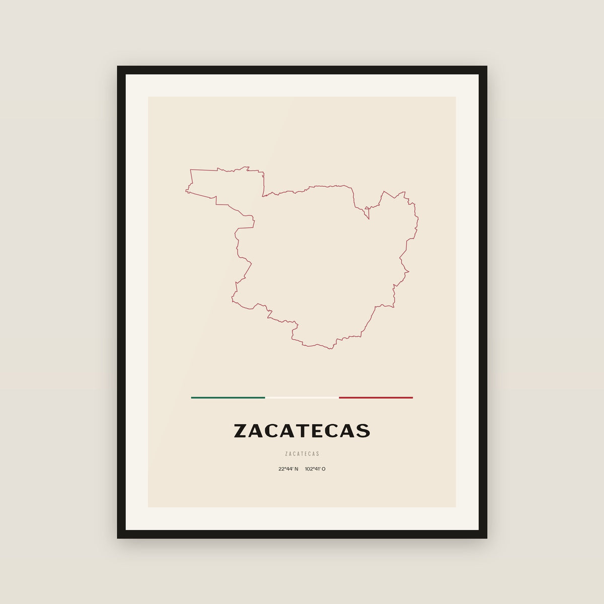 Zacatecas, Zacatecas map print — exact INEGI boundary