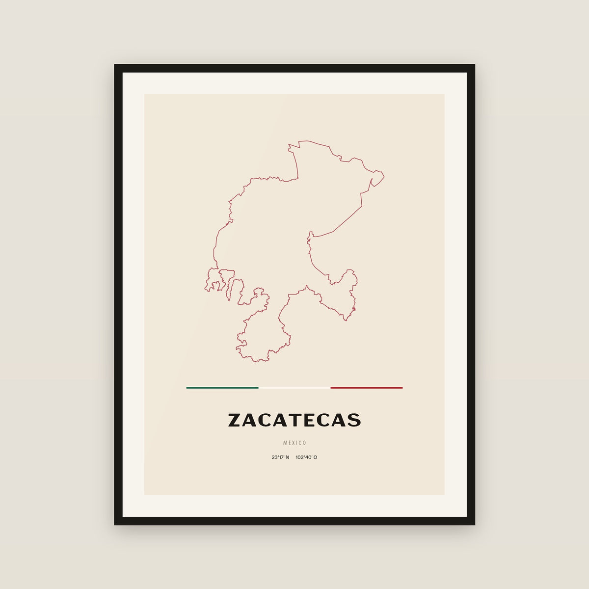 Zacatecas map print — exact INEGI boundary